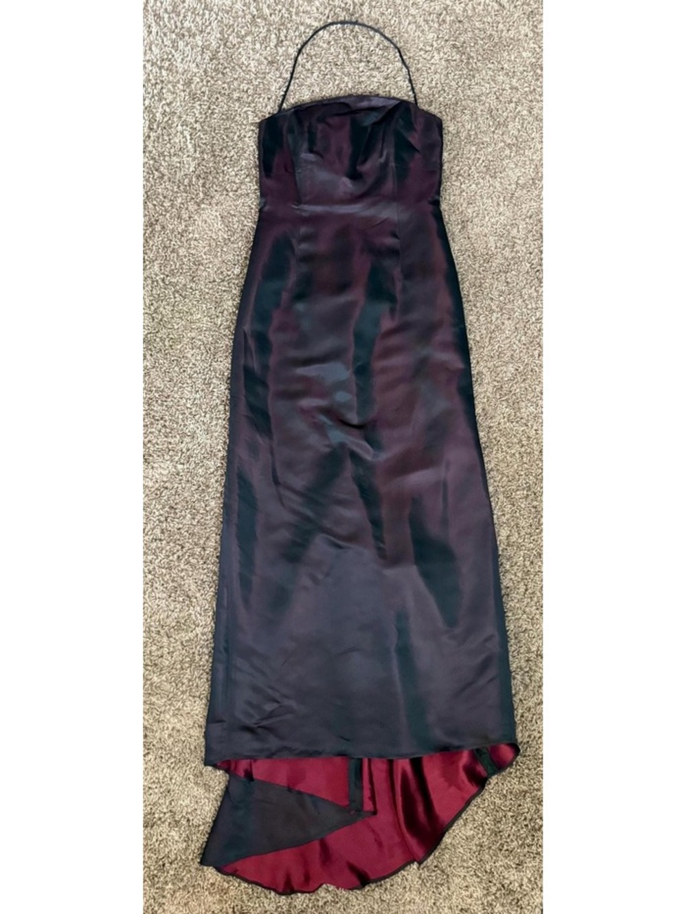 1990's Iridescent Black + Red Satin Gown by GEORGIOU Goth Goddess Sheath +Train - Picture 9 of 13